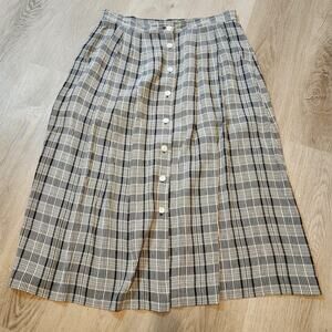 Vintage Talbots Petites Maxi Skirt Women 8 Black White Plaid Button Down Granny